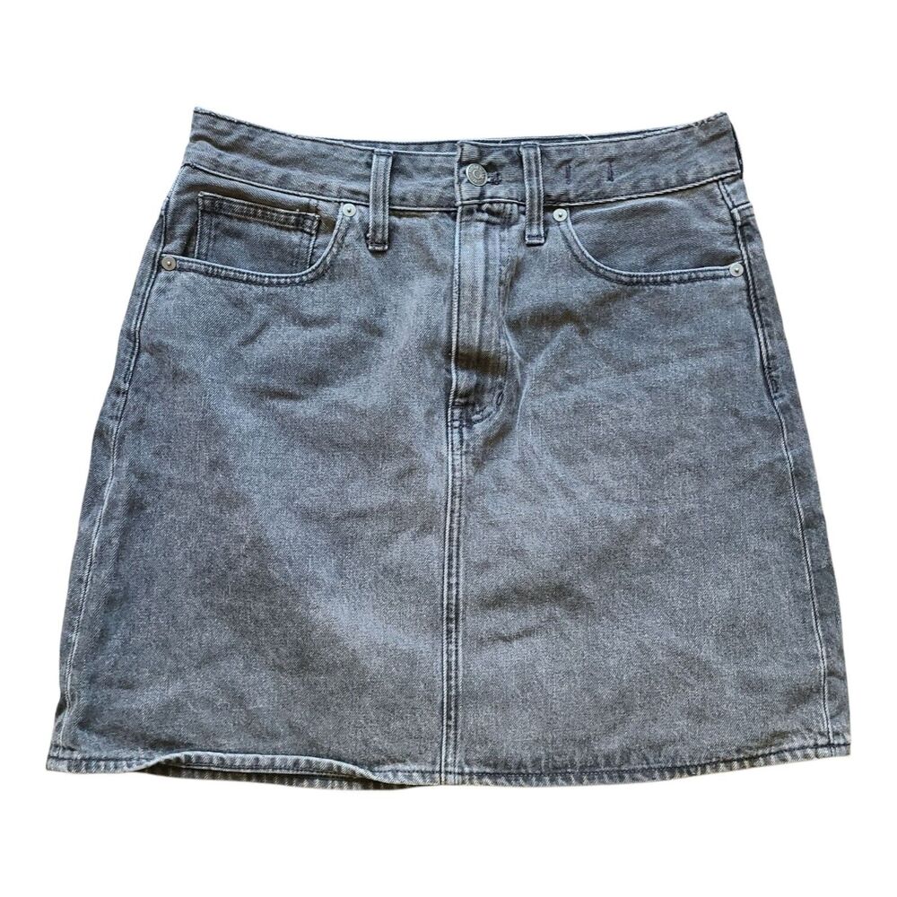 Madewell Black Gray Rigid Denim A-Line Jean Skirt 100% Cotton Women's Size 27